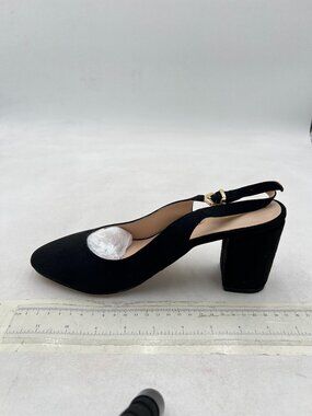 FOWT Black Round Toe Slip on Pumps Chunky Heel Slingbacks Comfy Office Work Shoe